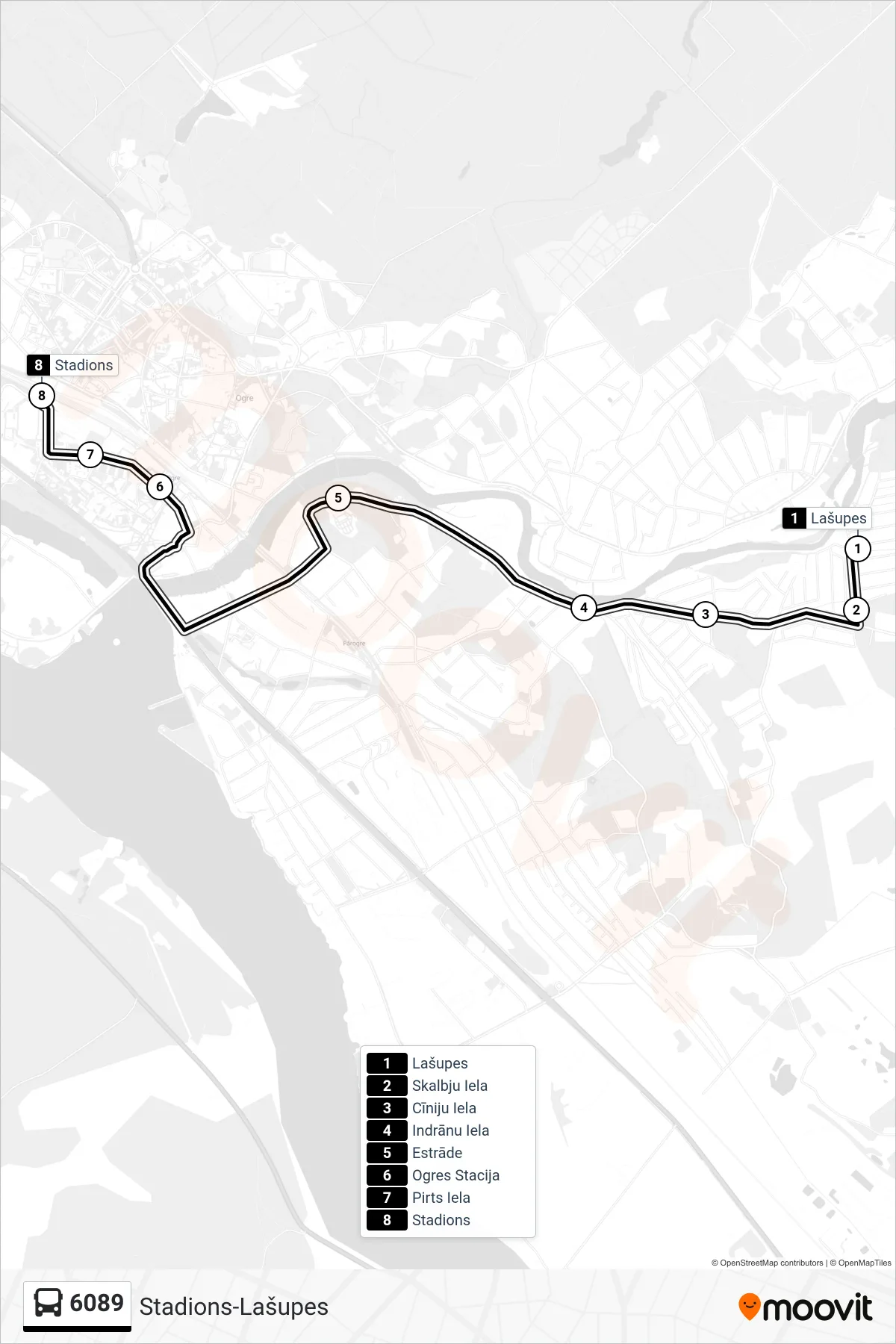 6089 bus Line (Stadions) route and stops on a map