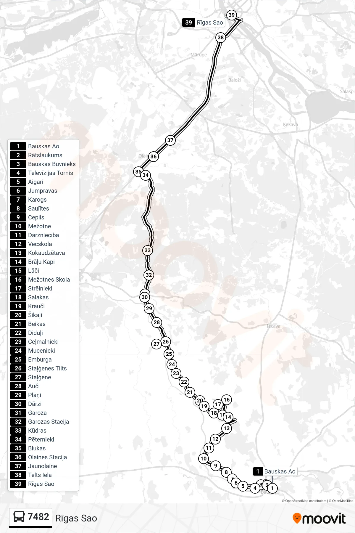 7482 bus Line (Rīgas Sao) route and stops on a map