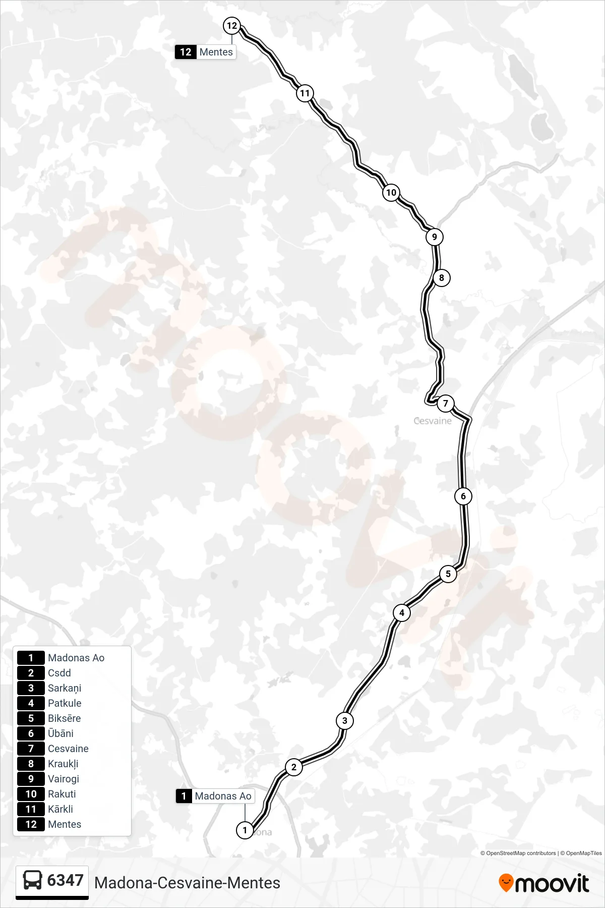 6347 bus Line (Mentes) route and stops on a map