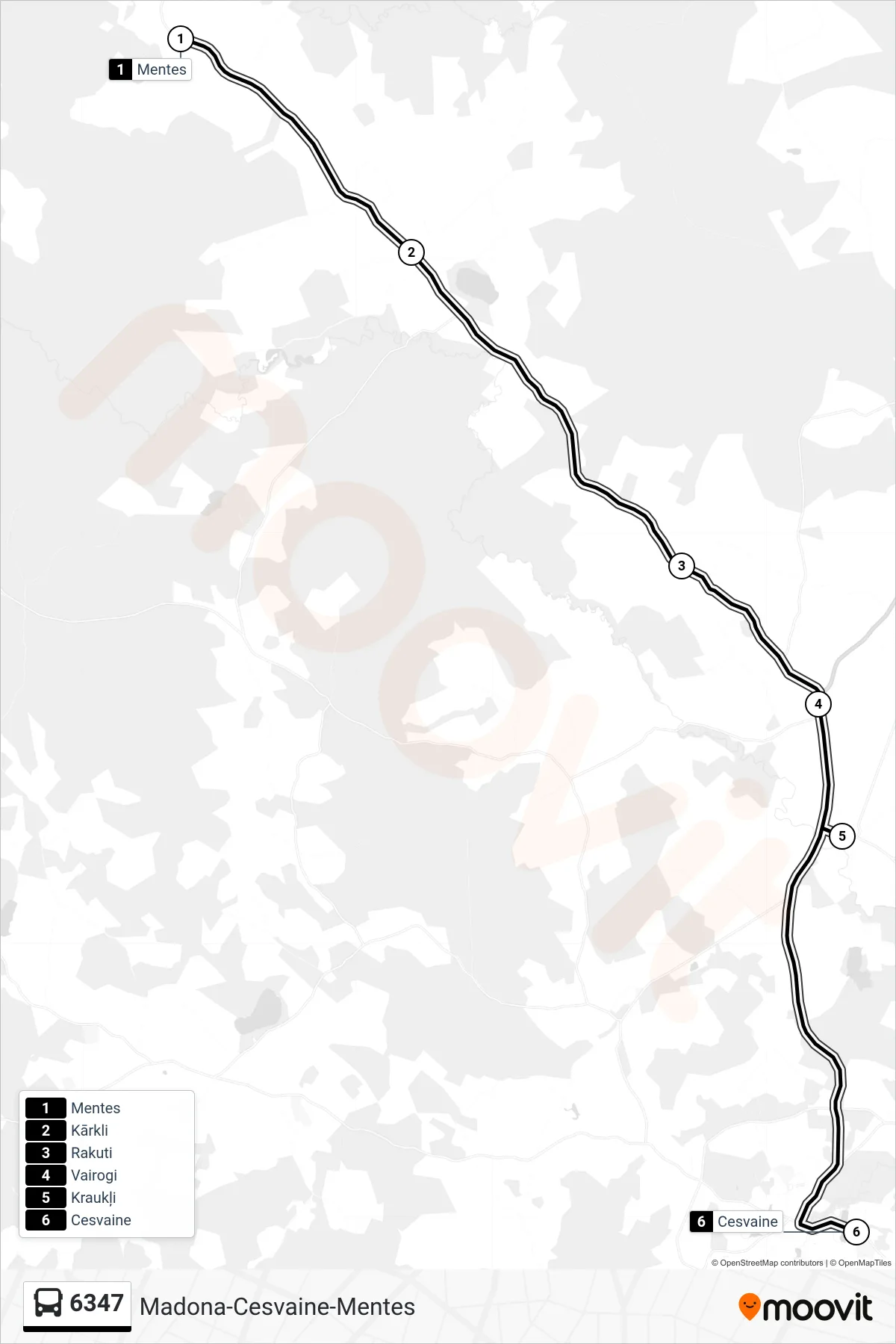 6347 bus Line (Cesvaine) route and stops on a map