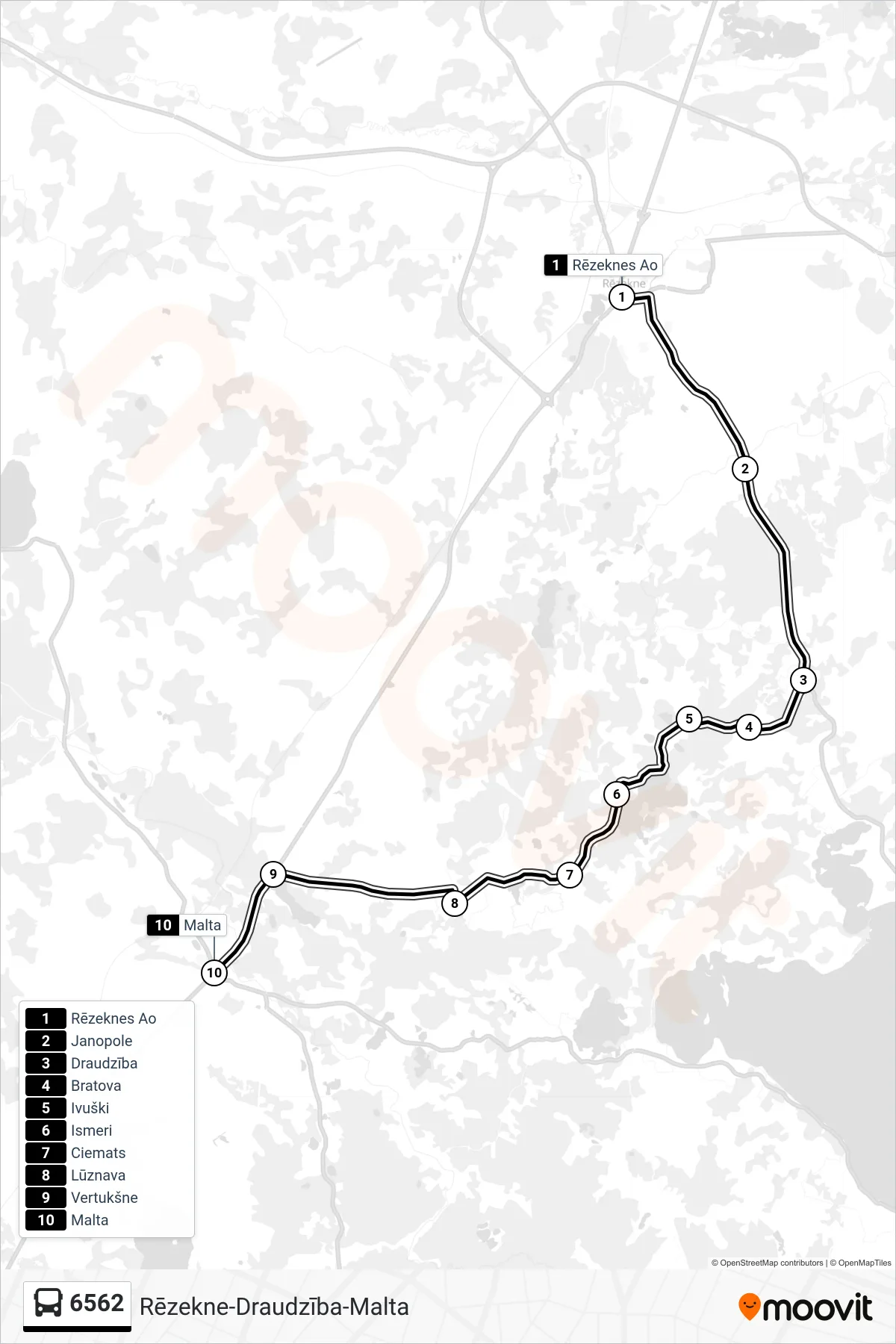 6562 bus Line (Malta) route and stops on a map