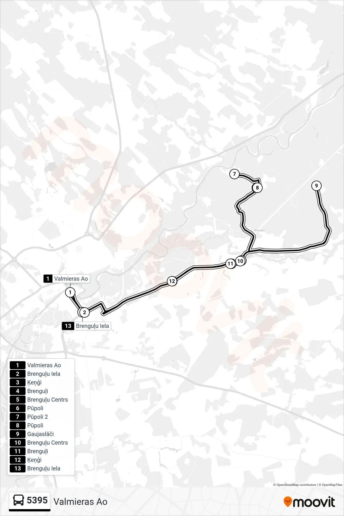 5395 bus Line (Valmieras Ao) route and stops on a map
