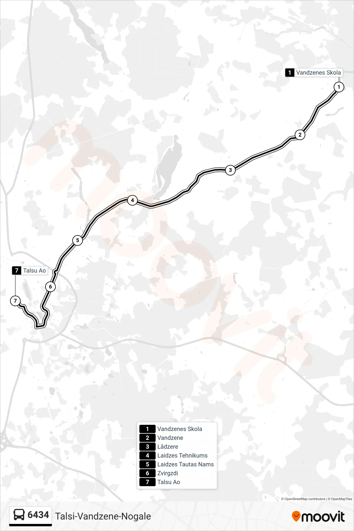 6434 bus Line (Talsu Ao) route and stops on a map