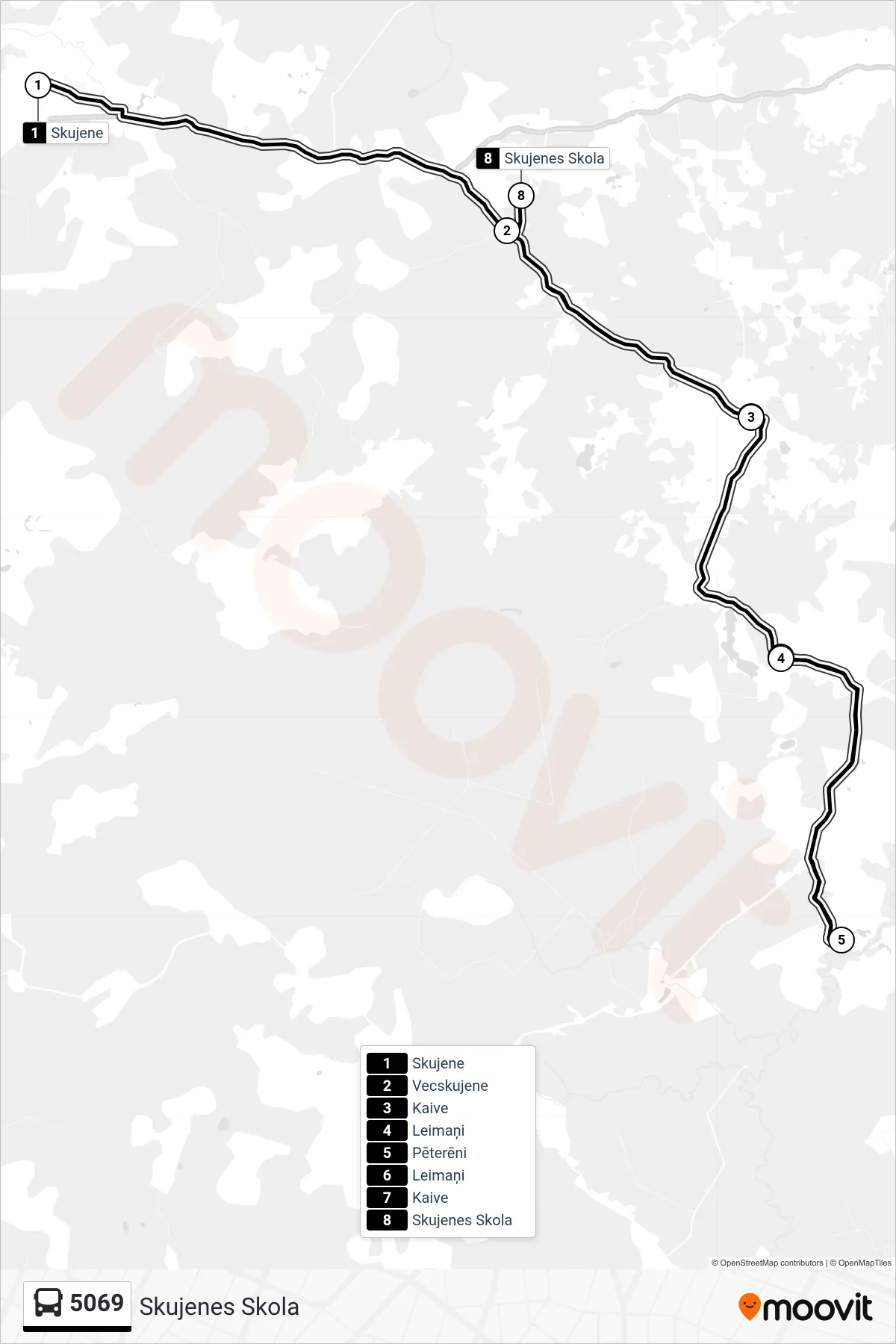 5069 bus Line (Skujenes Skola) route and stops on a map
