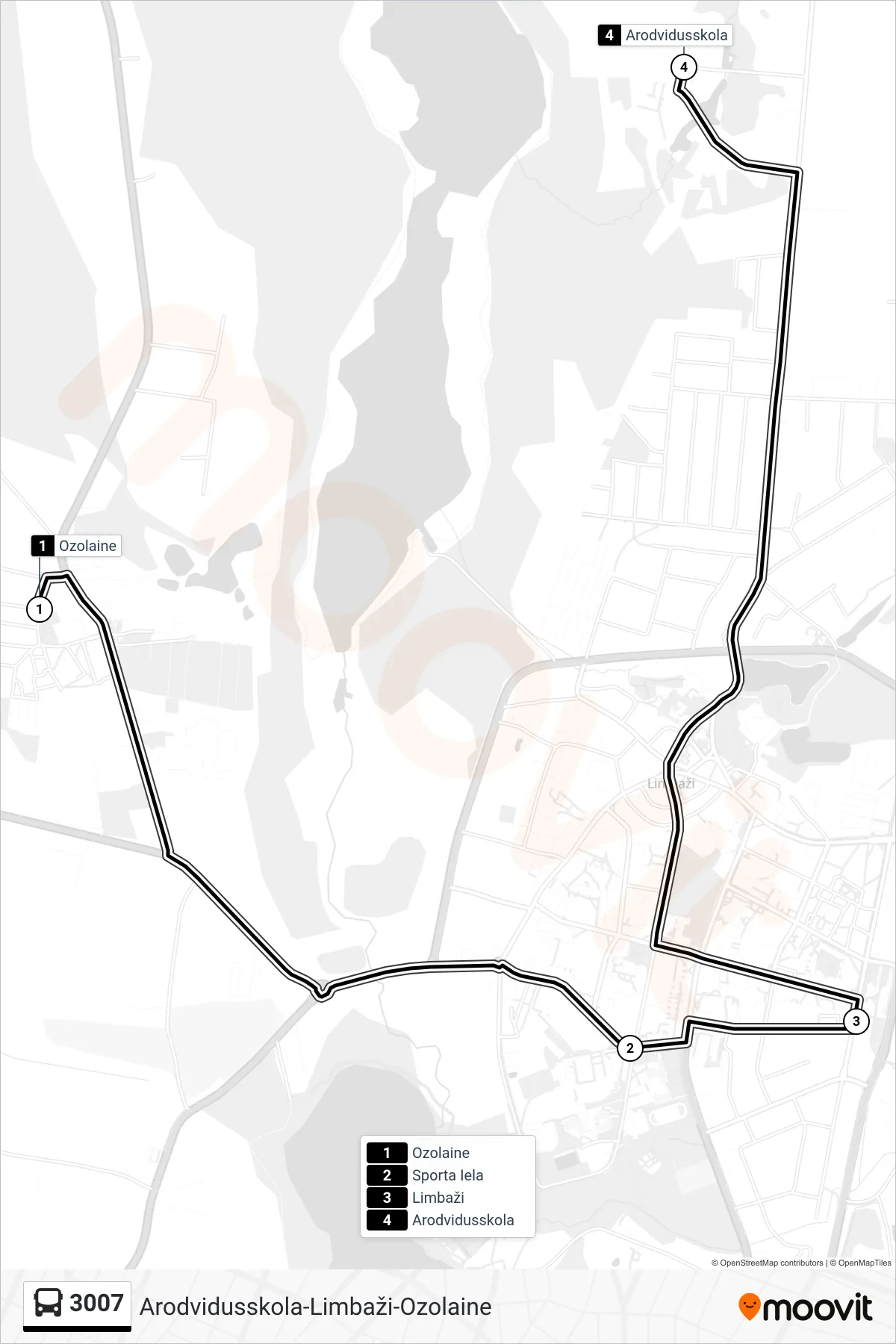 3007 bus Line (Arodvidusskola) route and stops on a map
