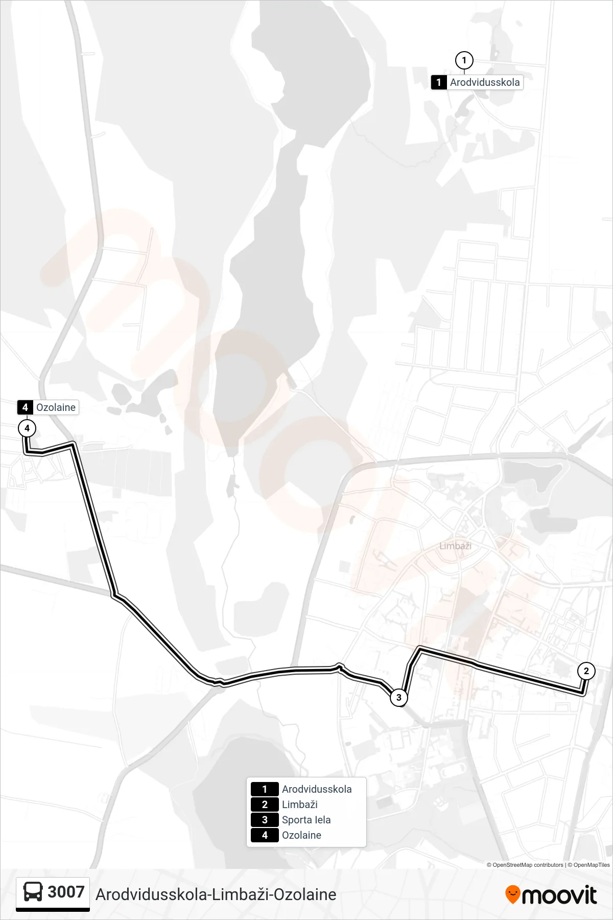 3007 bus Line (Ozolaine) route and stops on a map