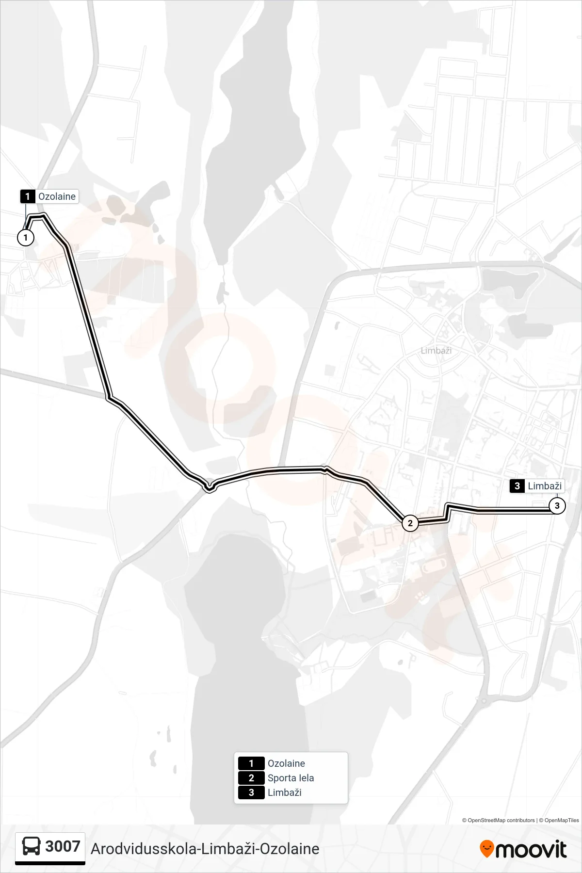 3007 bus Line (Limbaži) route and stops on a map