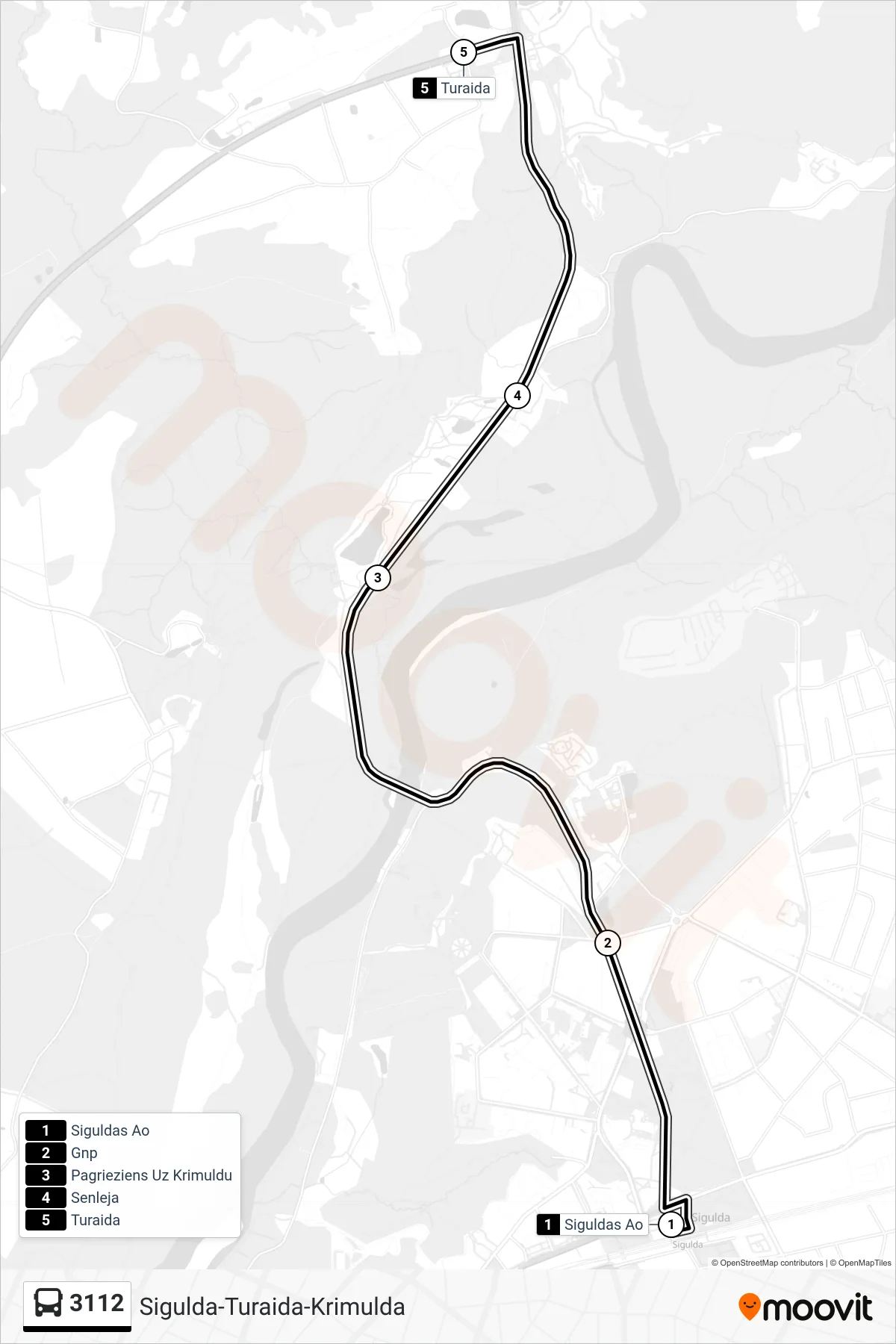 3112 bus Line (Turaida) route and stops on a map
