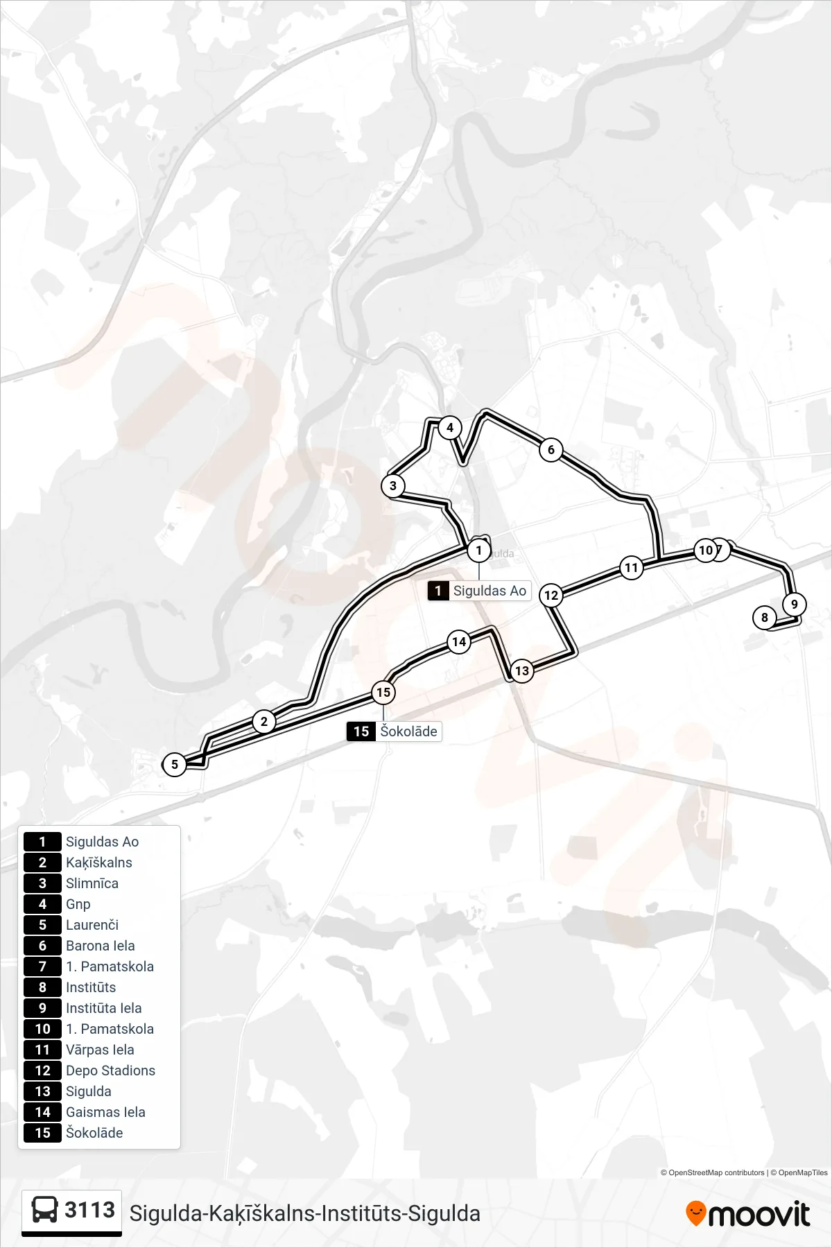 3113 bus Line (Siguldas Ao) route and stops on a map