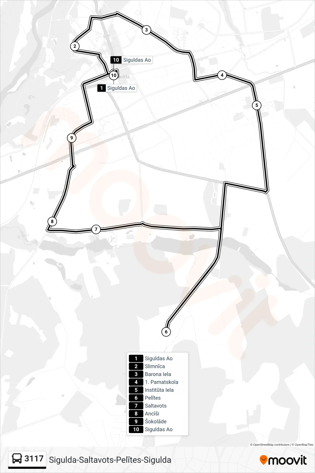 3117 bus Line (Siguldas Ao) route and stops on a map