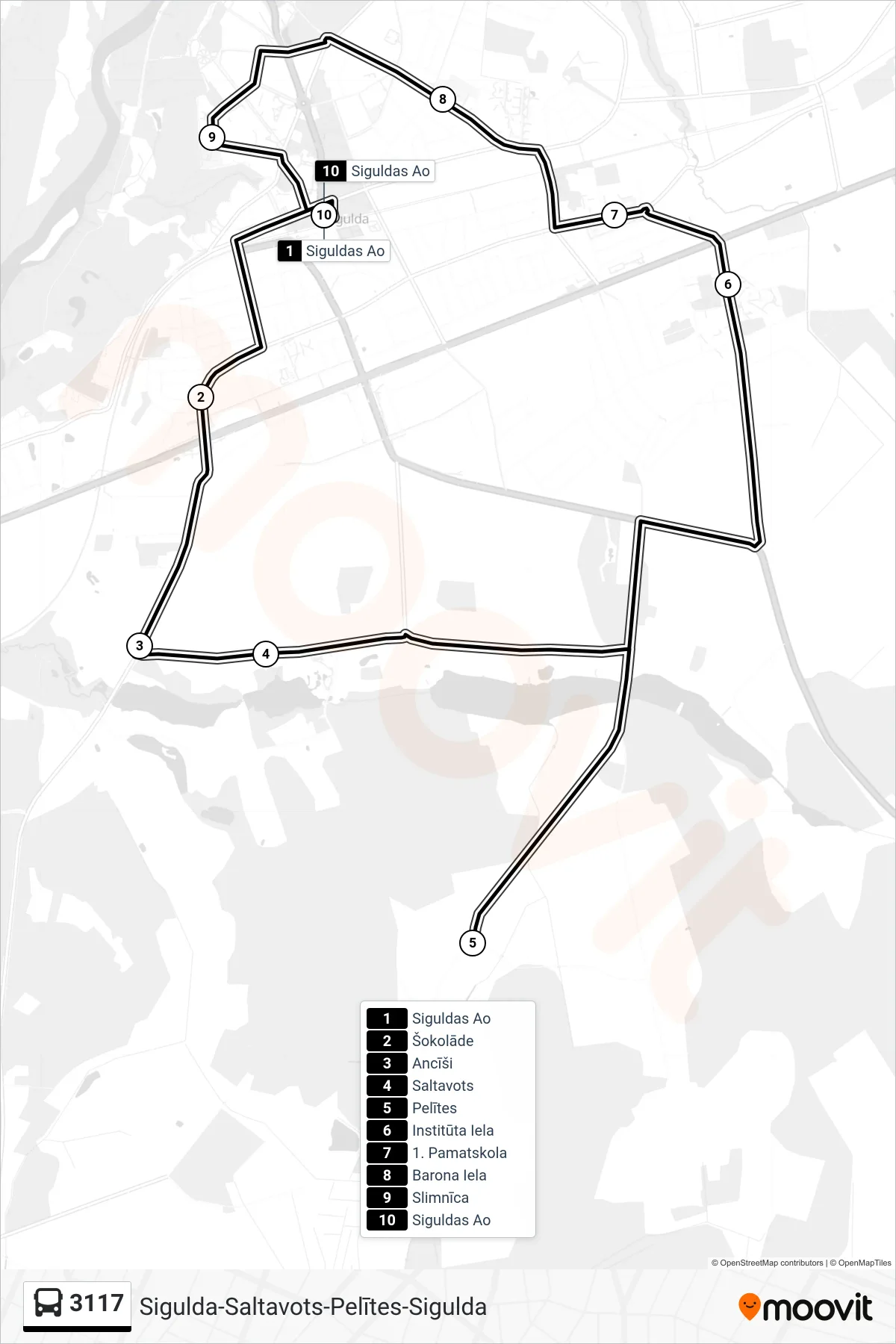 3117 bus Line (Siguldas Ao) route and stops on a map