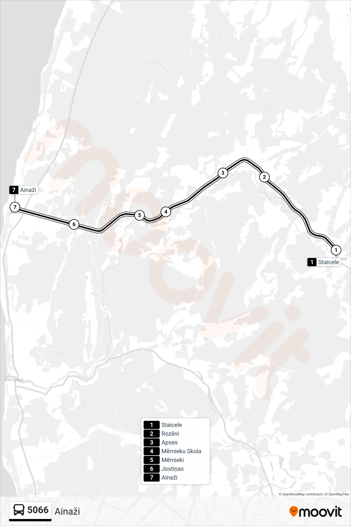 5066 bus Line (Ainaži) route and stops on a map