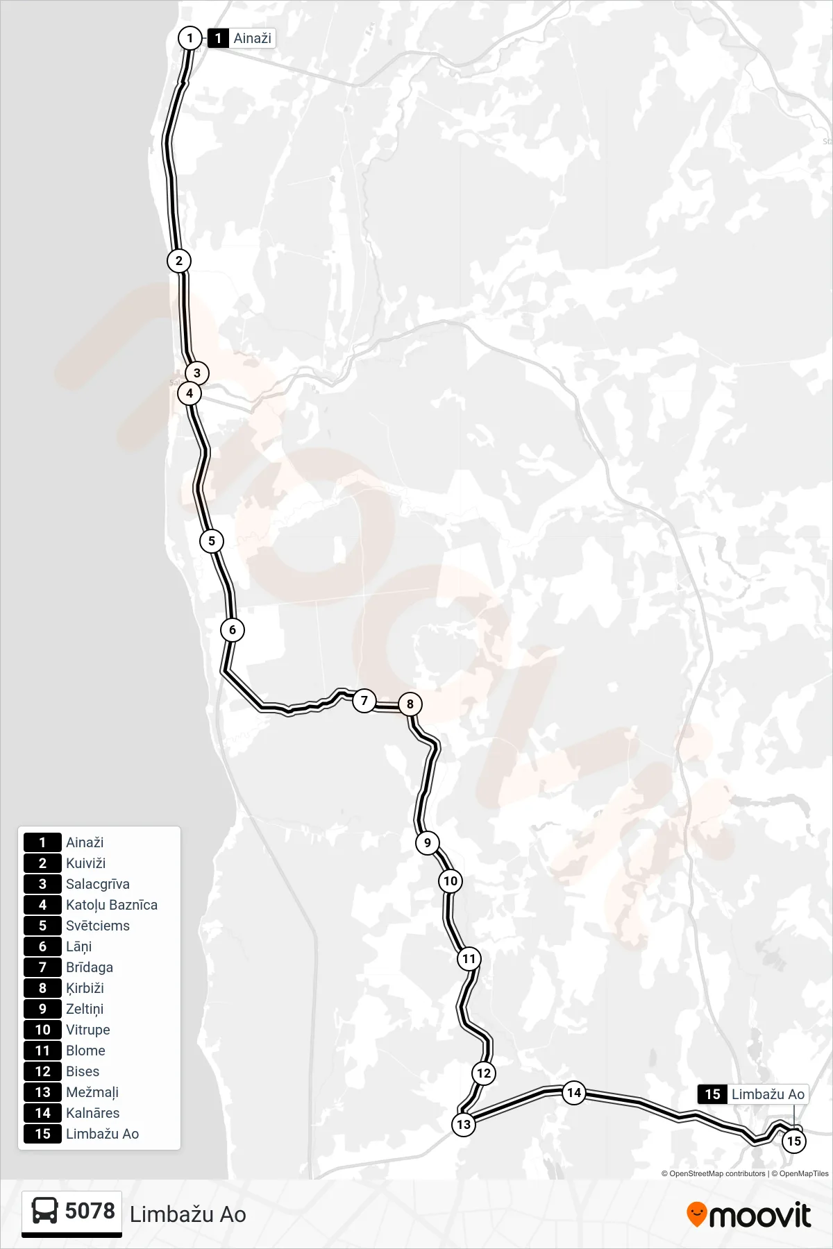 5078 bus Line (Limbažu Ao) route and stops on a map
