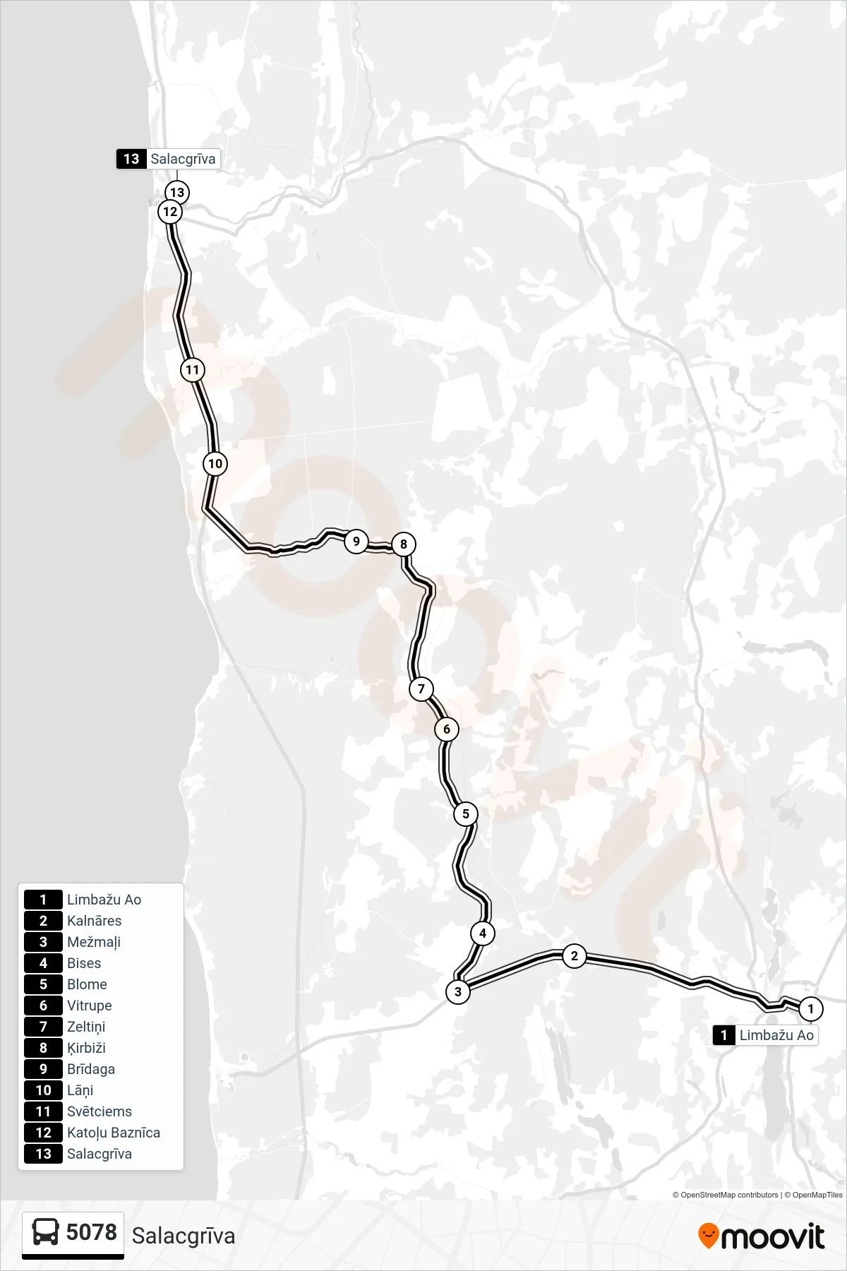 5078 bus Line (Salacgrīva) route and stops on a map