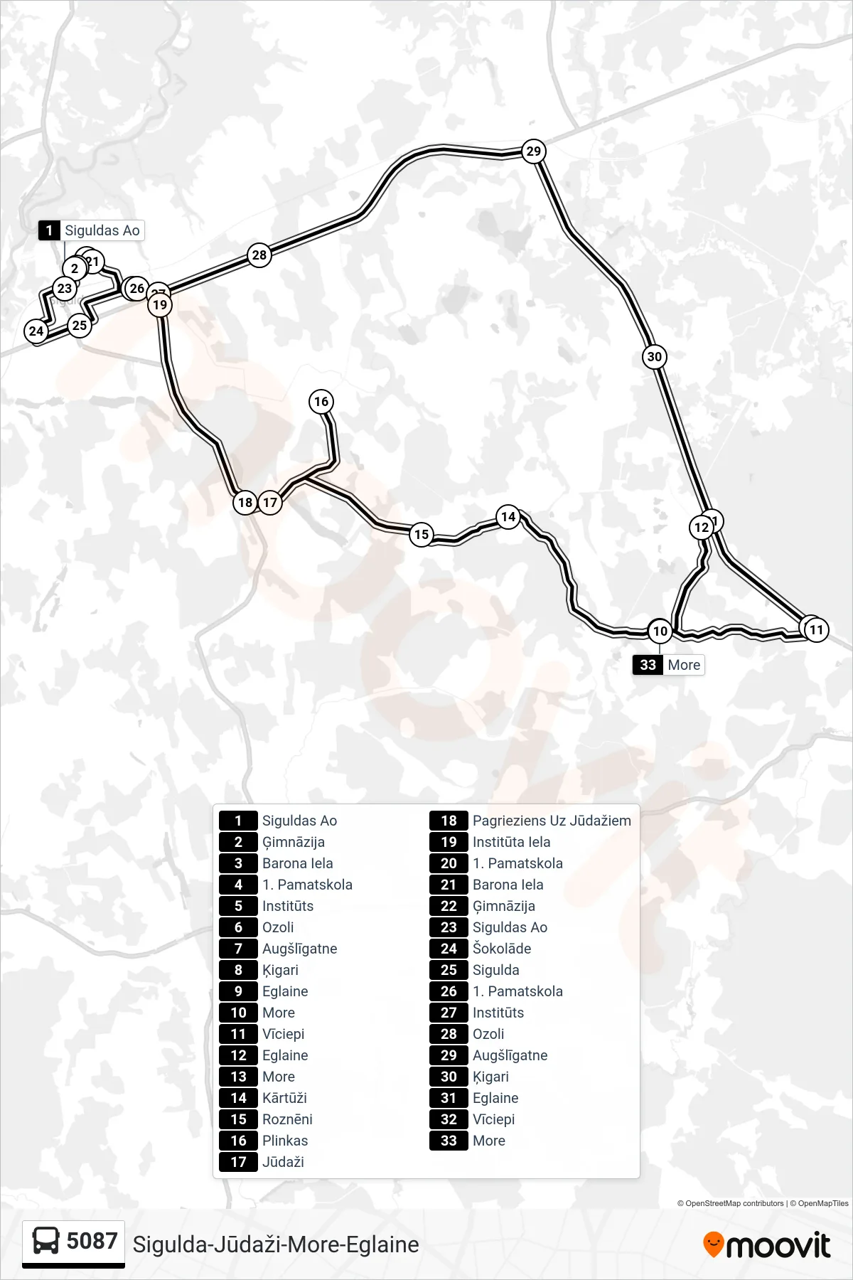 5087 bus Line (More) route and stops on a map