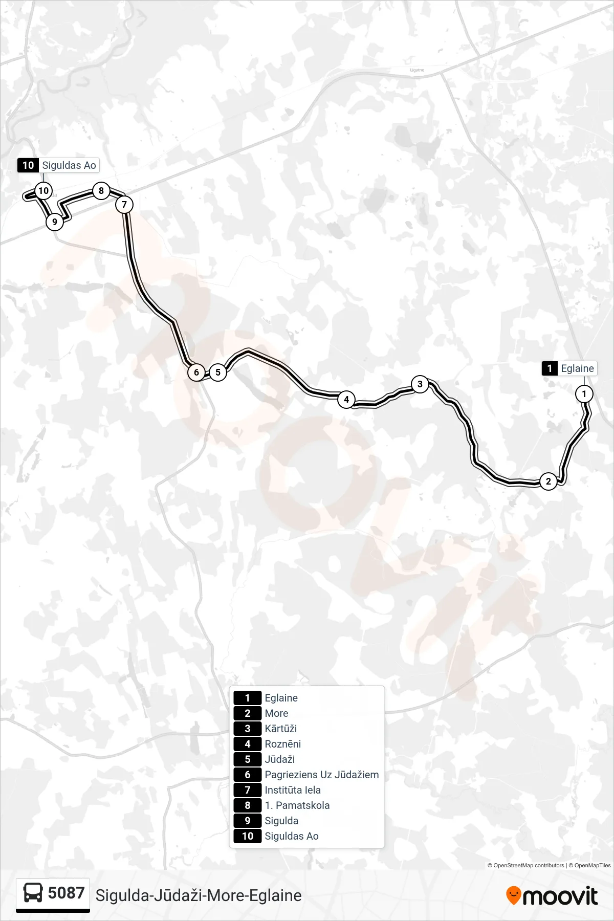 5087 bus Line (Siguldas Ao) route and stops on a map