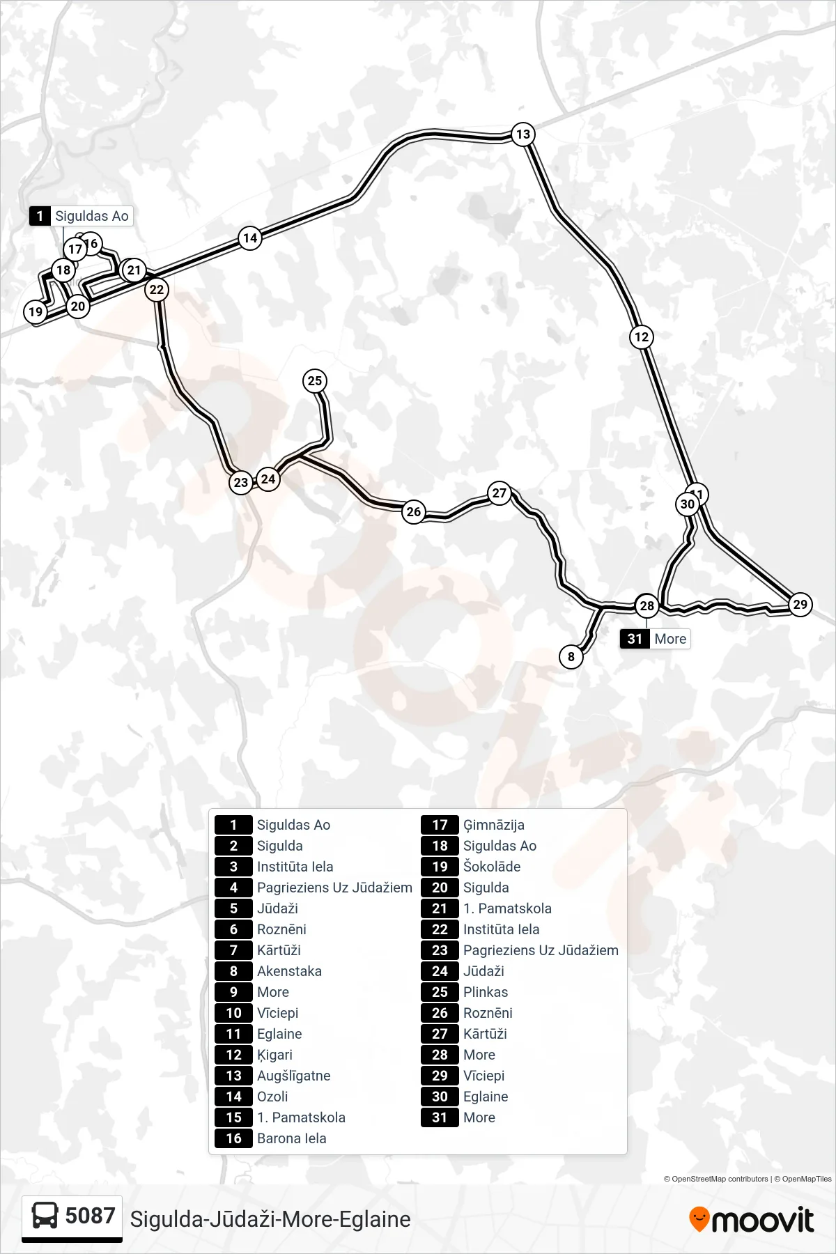 5087 bus Line (More) route and stops on a map