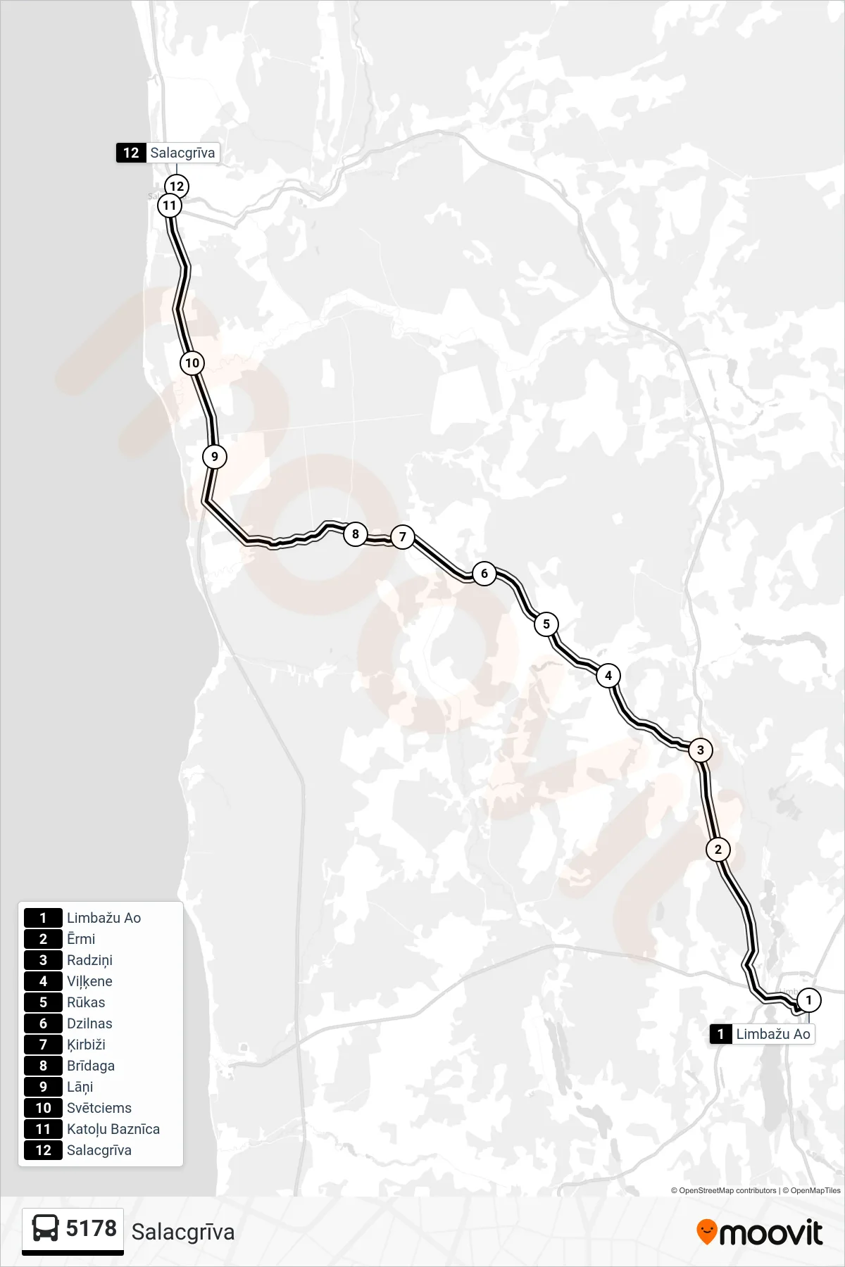 5178 bus Line (Salacgrīva) route and stops on a map