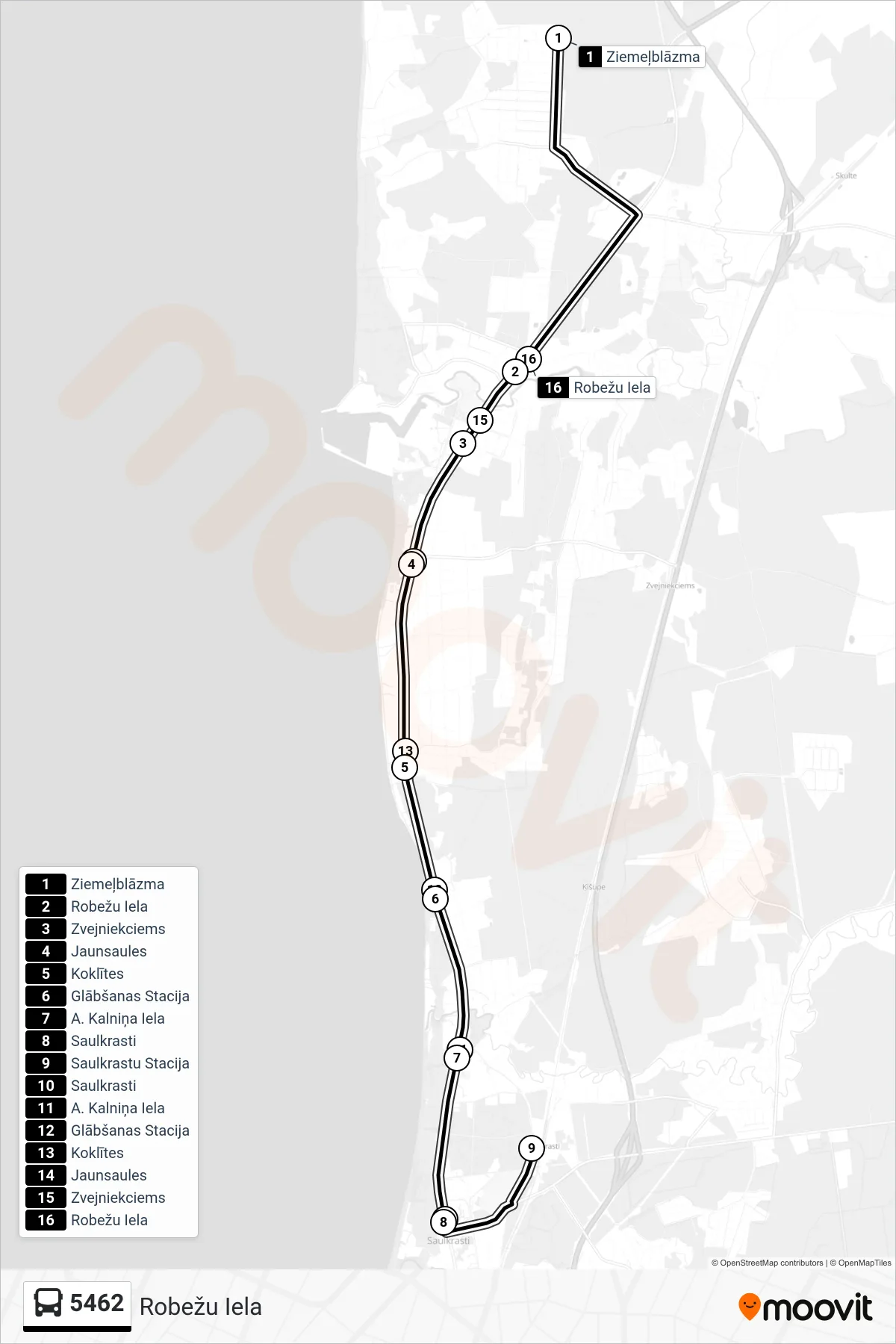5462 bus Line (Robežu Iela) route and stops on a map