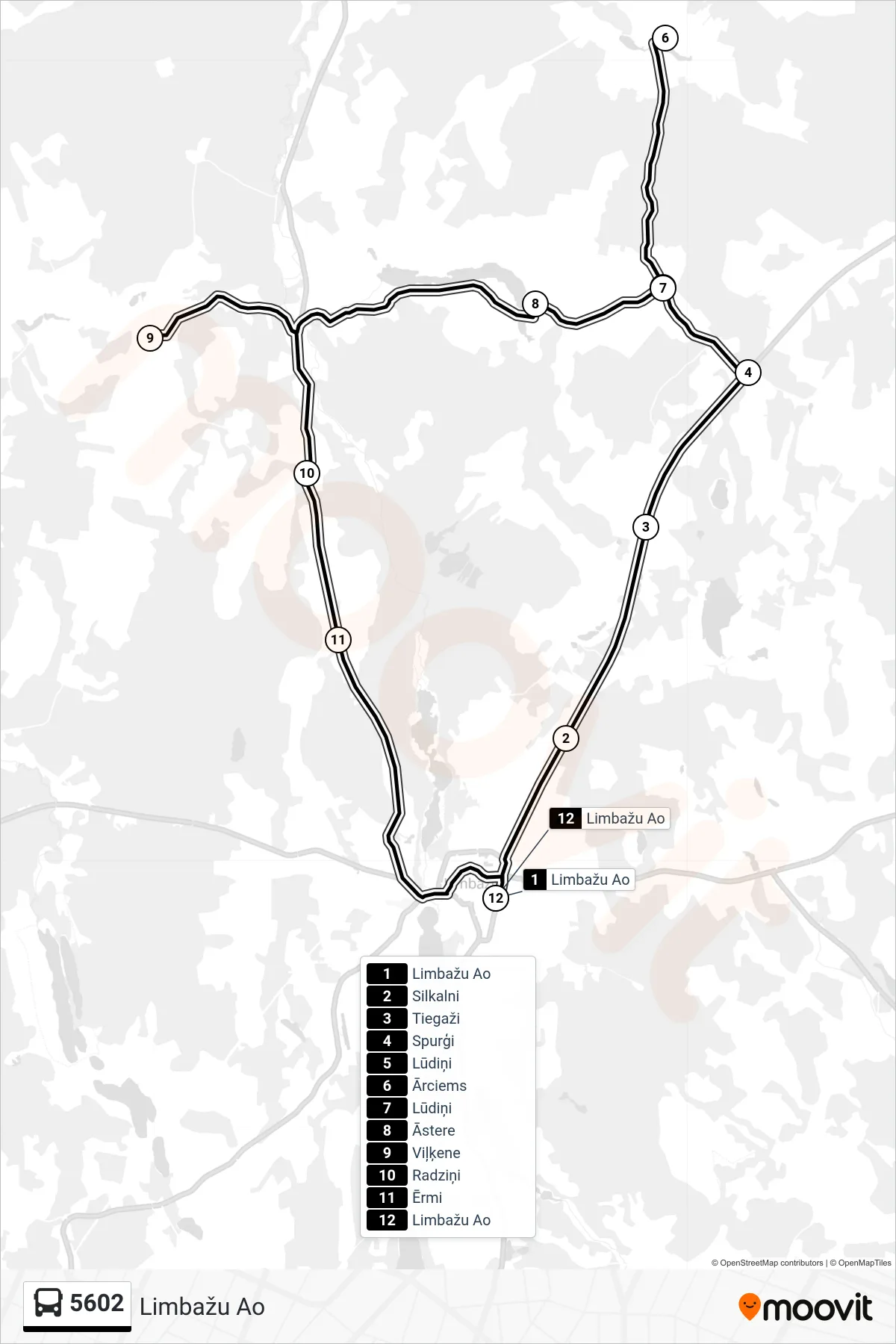 5602 bus Line (Limbažu Ao) route and stops on a map