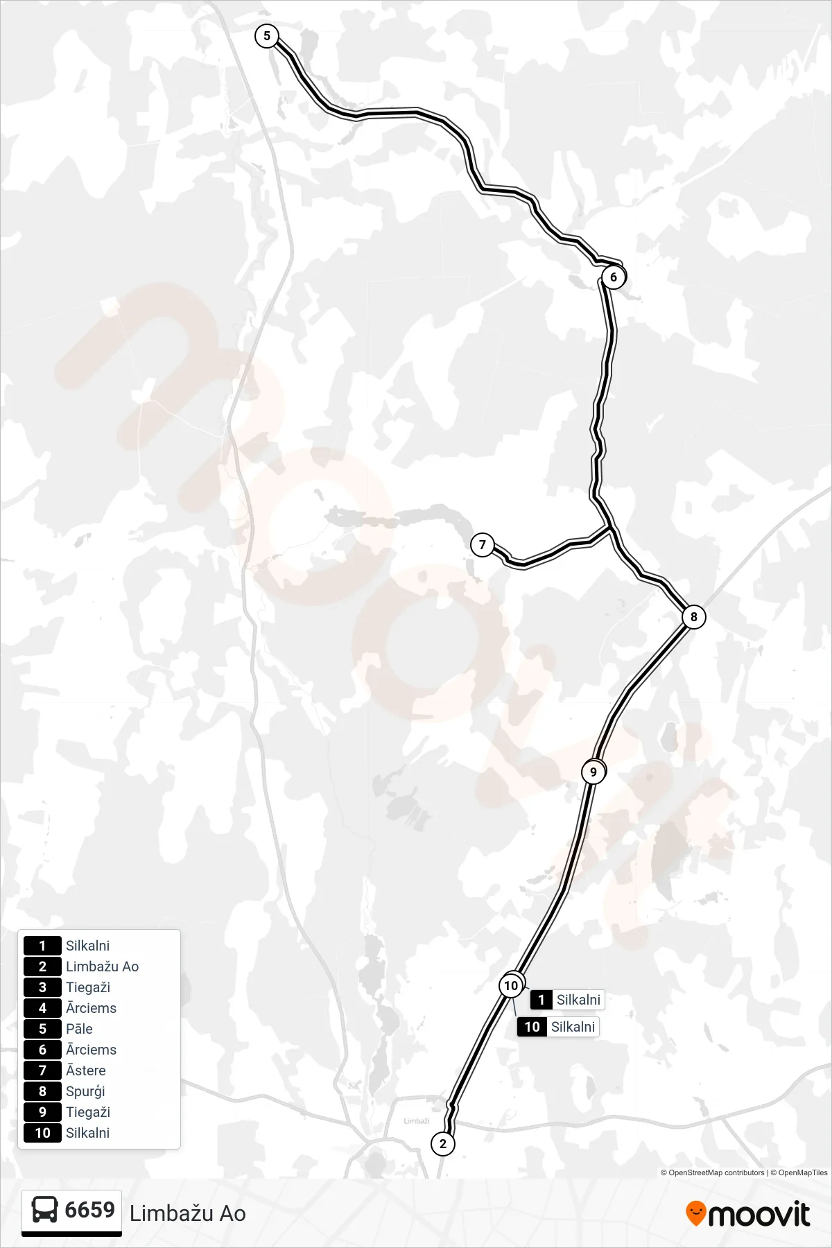 6659 bus Line (Limbažu Ao) route and stops on a map