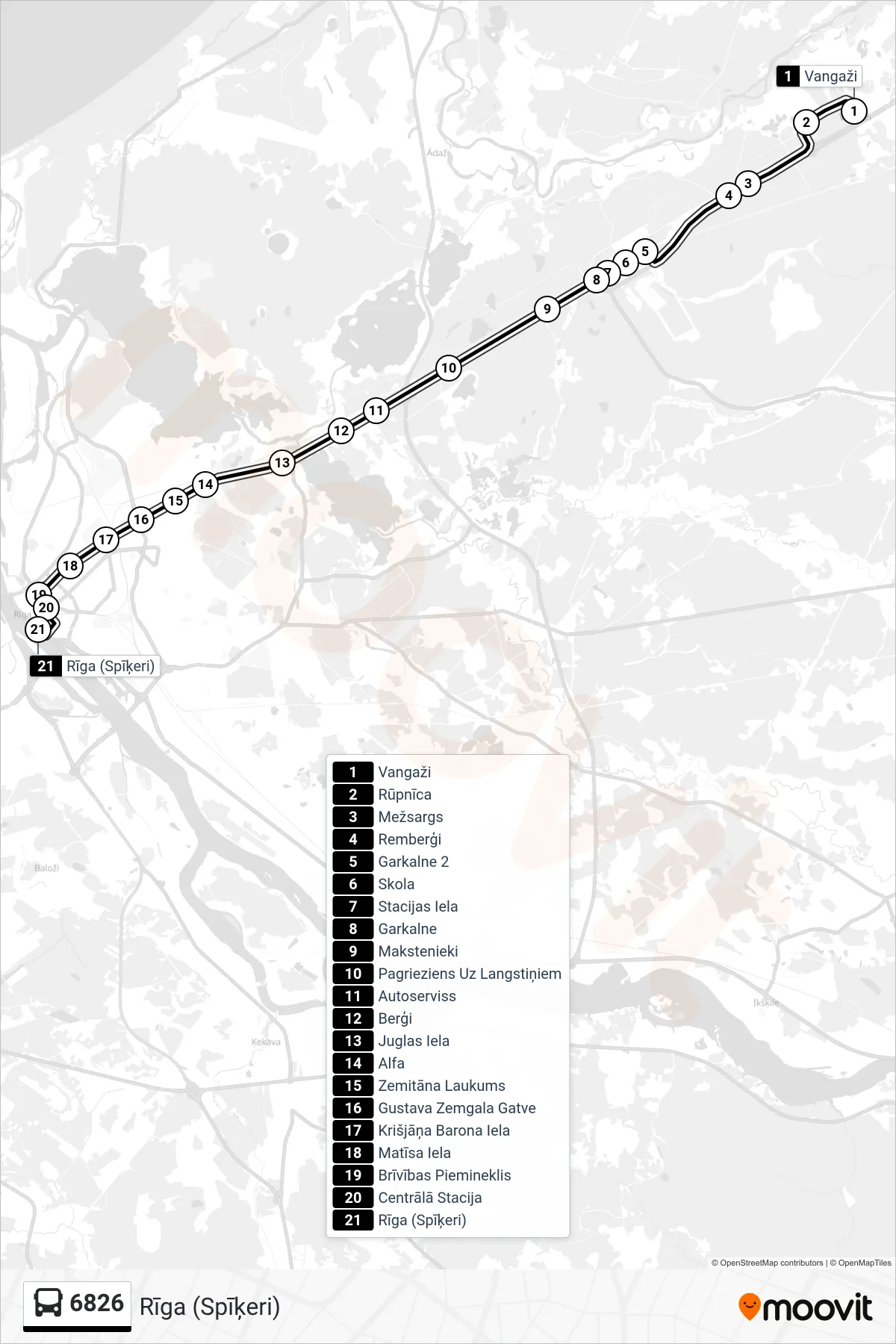 6826 bus Line (Rīga (Spīķeri)) route and stops on a map