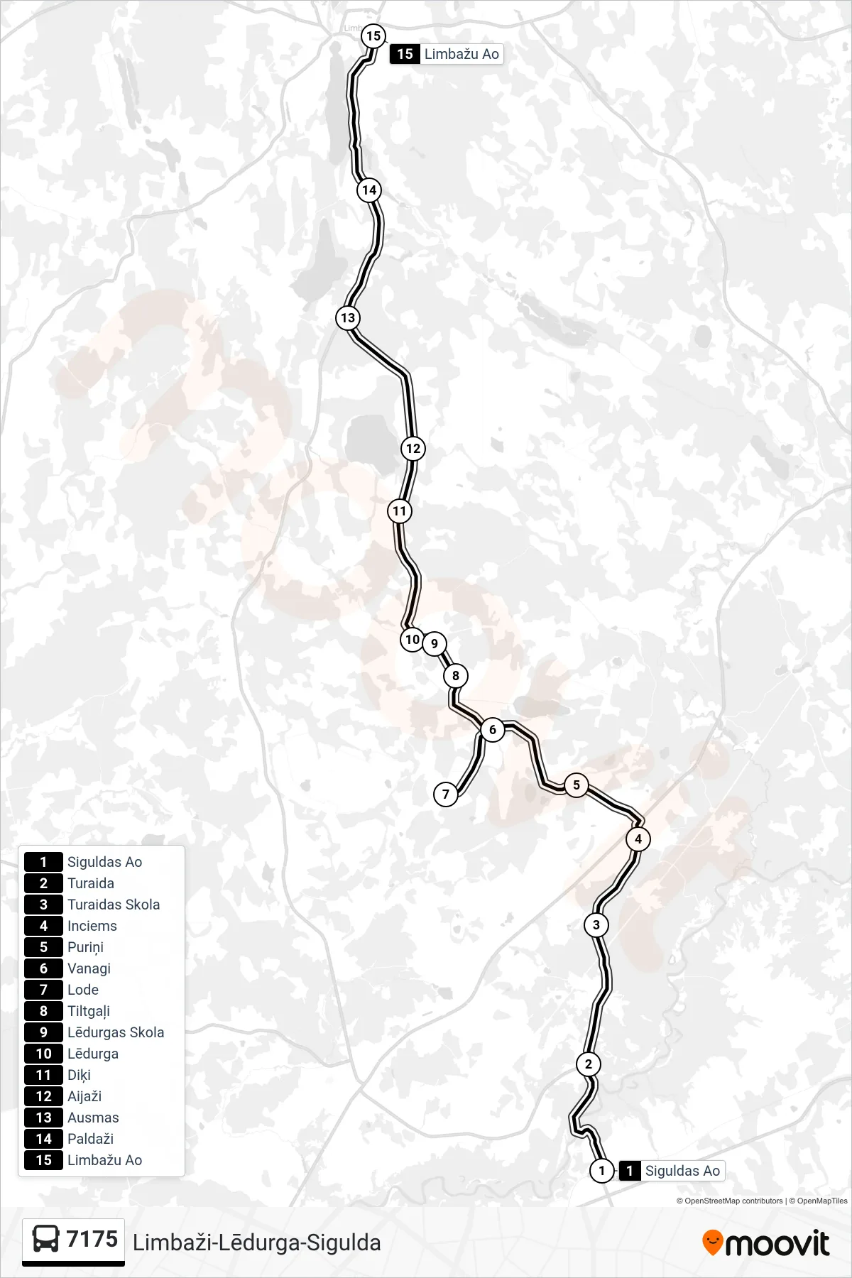 7175 bus Line (Limbažu Ao) route and stops on a map