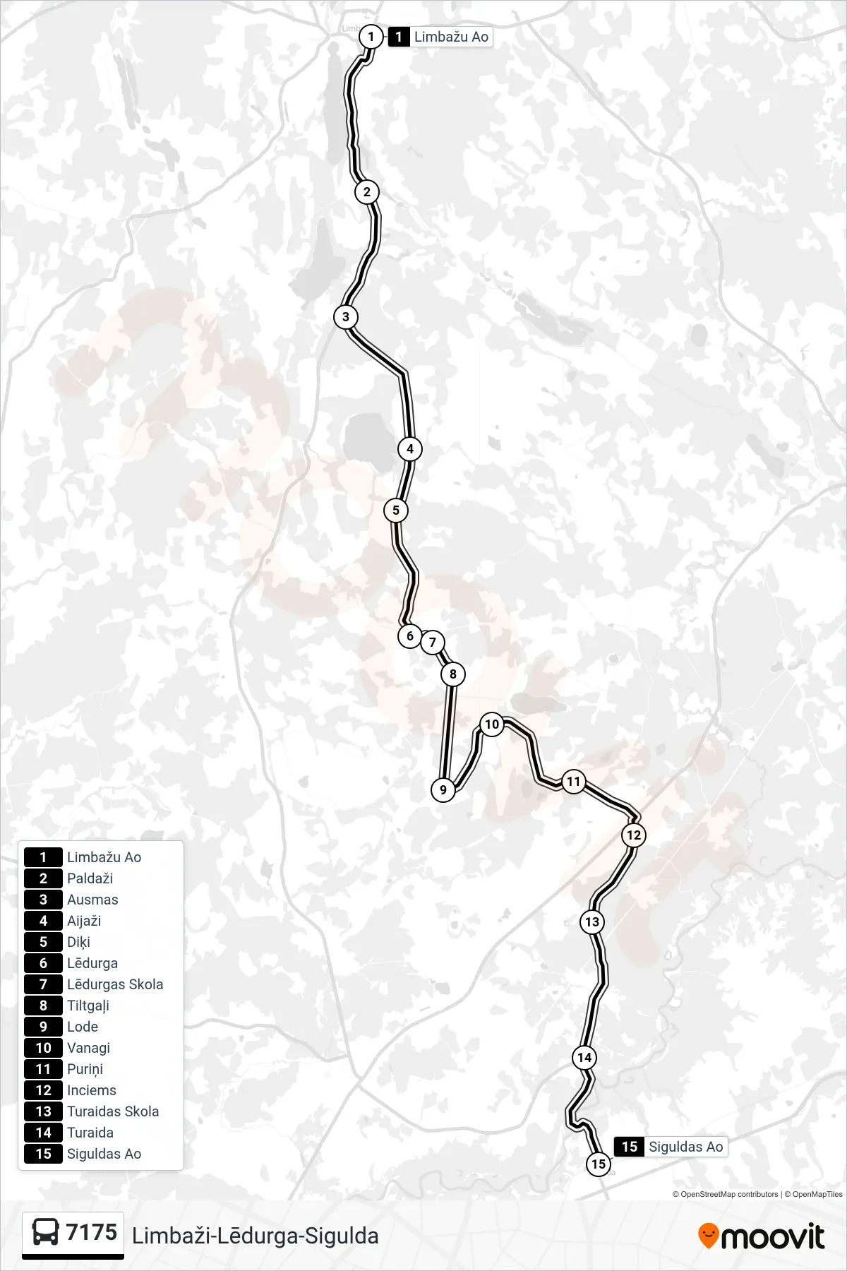 7175 bus Line (Siguldas Ao) route and stops on a map