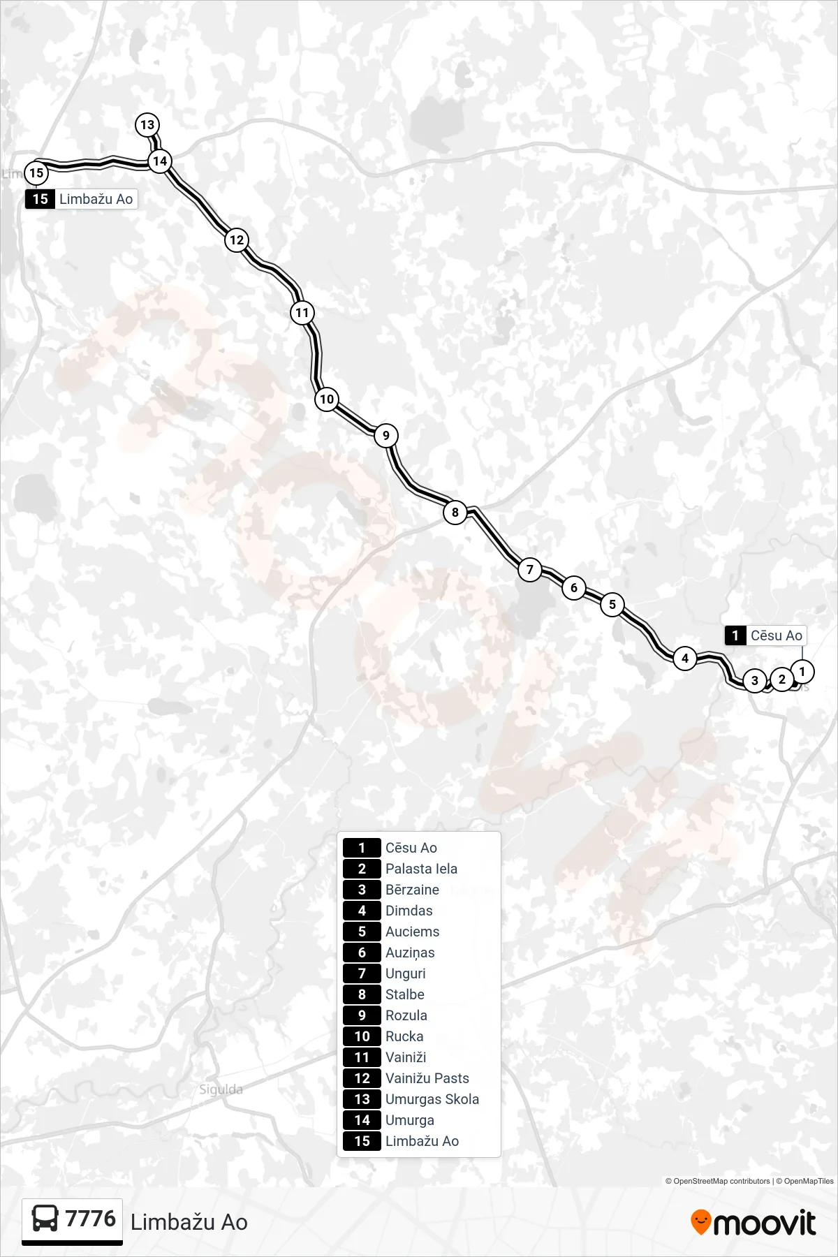 7776 bus Line (Limbažu Ao) route and stops on a map