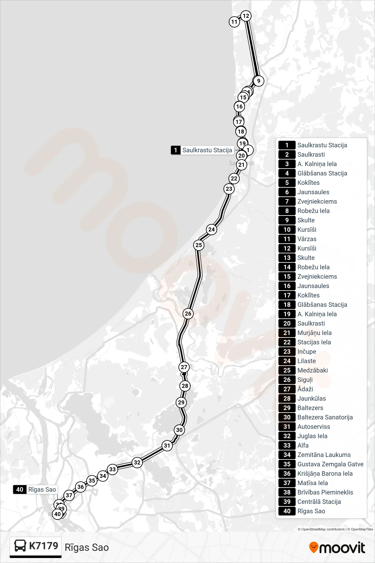 K7179 bus Line (Rīgas Sao) route and stops on a map