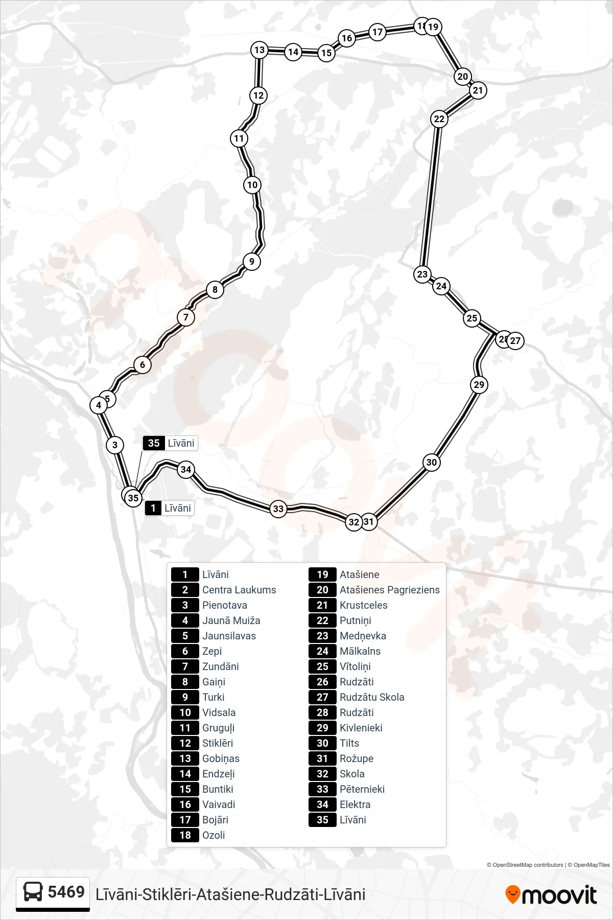 5469 bus Line (Līvāni) route and stops on a map