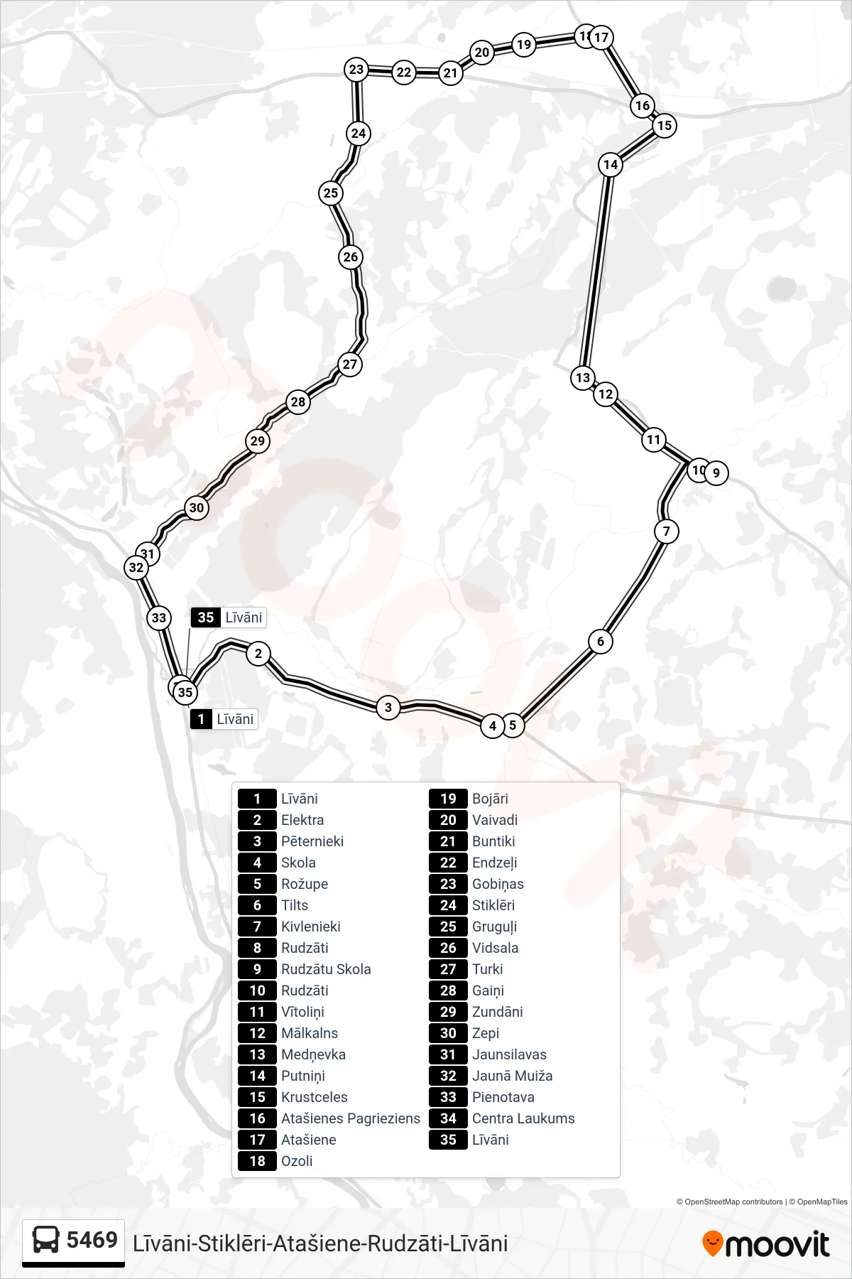 5469 bus Line (Līvāni) route and stops on a map