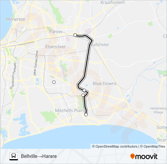 BELLVILLE - HARARE Bus Line Map