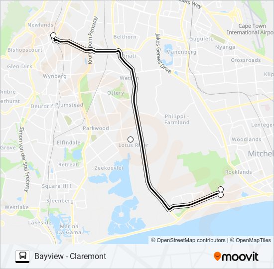 BAYVIEW - CLAREMONT bus Line Map