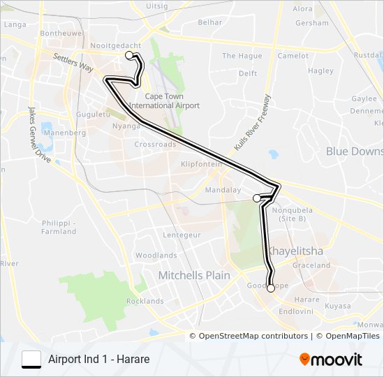AIRPORT IND 1 - HARARE bus Line Map