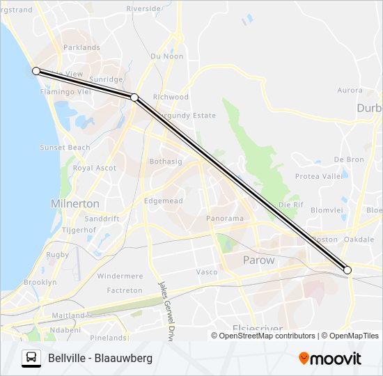BELLVILLE - BLAAUWBERG Bus Line Map