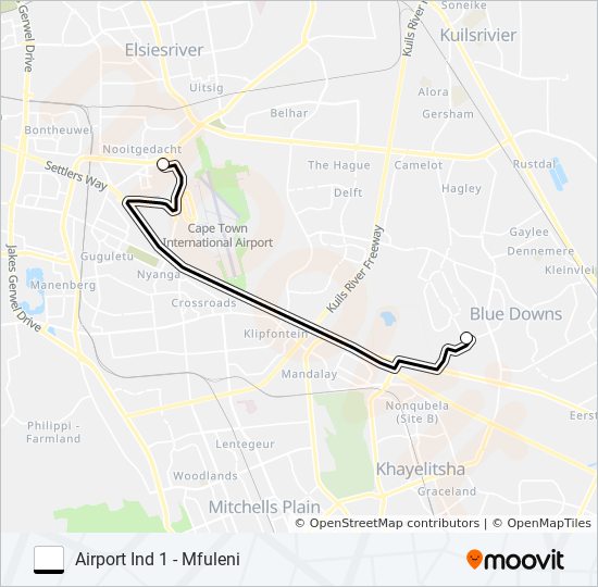 AIRPORT IND 1 - MFULENI bus Line Map