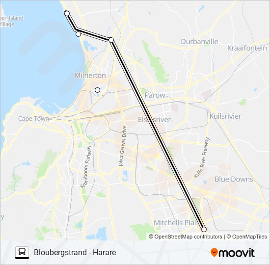 BLOUBERGSTRAND - HARARE bus Line Map