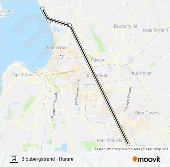 BLOUBERGSTRAND - HARARE Bus Line Map