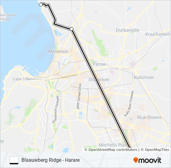 BLAAUWBERG RIDGE - HARARE bus Line Map