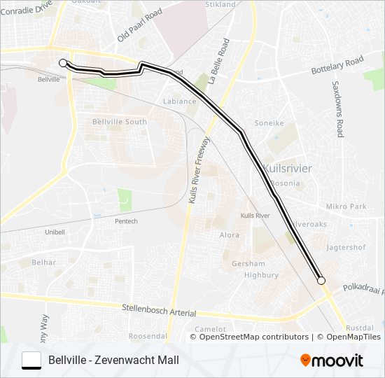 BELLVILLE - ZEVENWACHT MALL bus Line Map