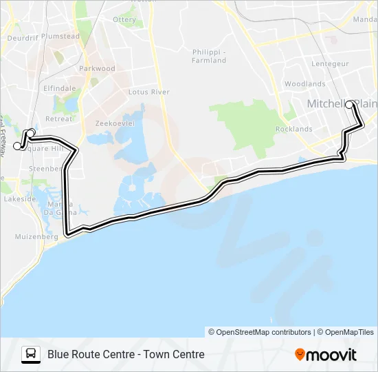 BLUE ROUTE CENTRE - TOWN CENTRE Bus Line Map