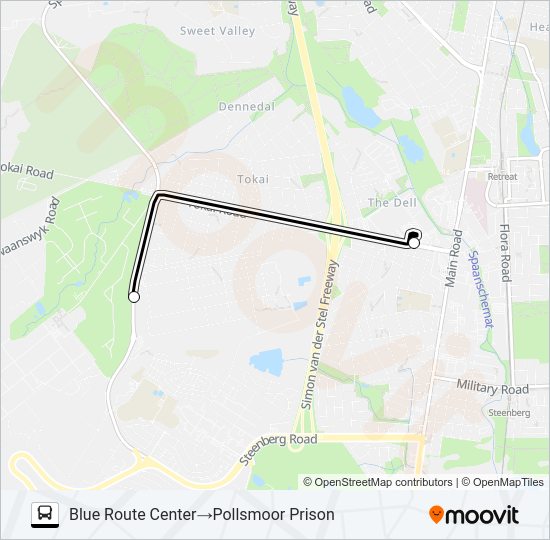 BLUE ROUTE CENTRE - POLLSMOOR PRISON Bus Line Map
