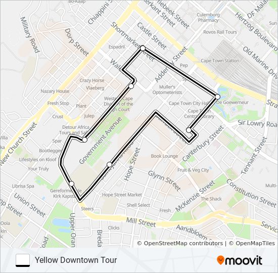 YELLOW DOWNTOWN TOUR bus Line Map
