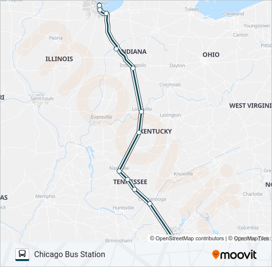 Mapa de GREYHOUND US0100 de autobús