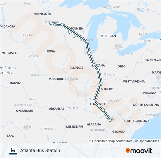 Mapa de GREYHOUND US0101 de autobús