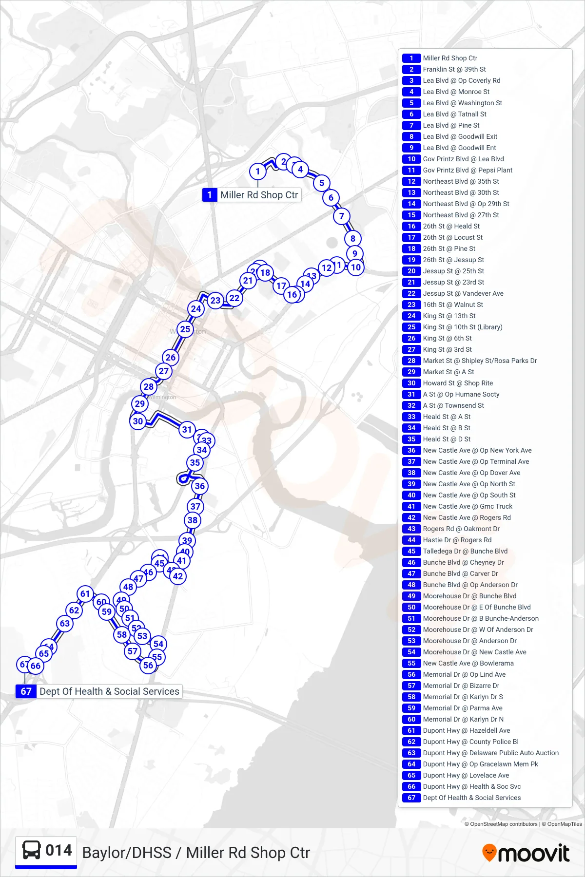 014 bus Line (14 Dunleith - Dhss Campus) route and stops on a map