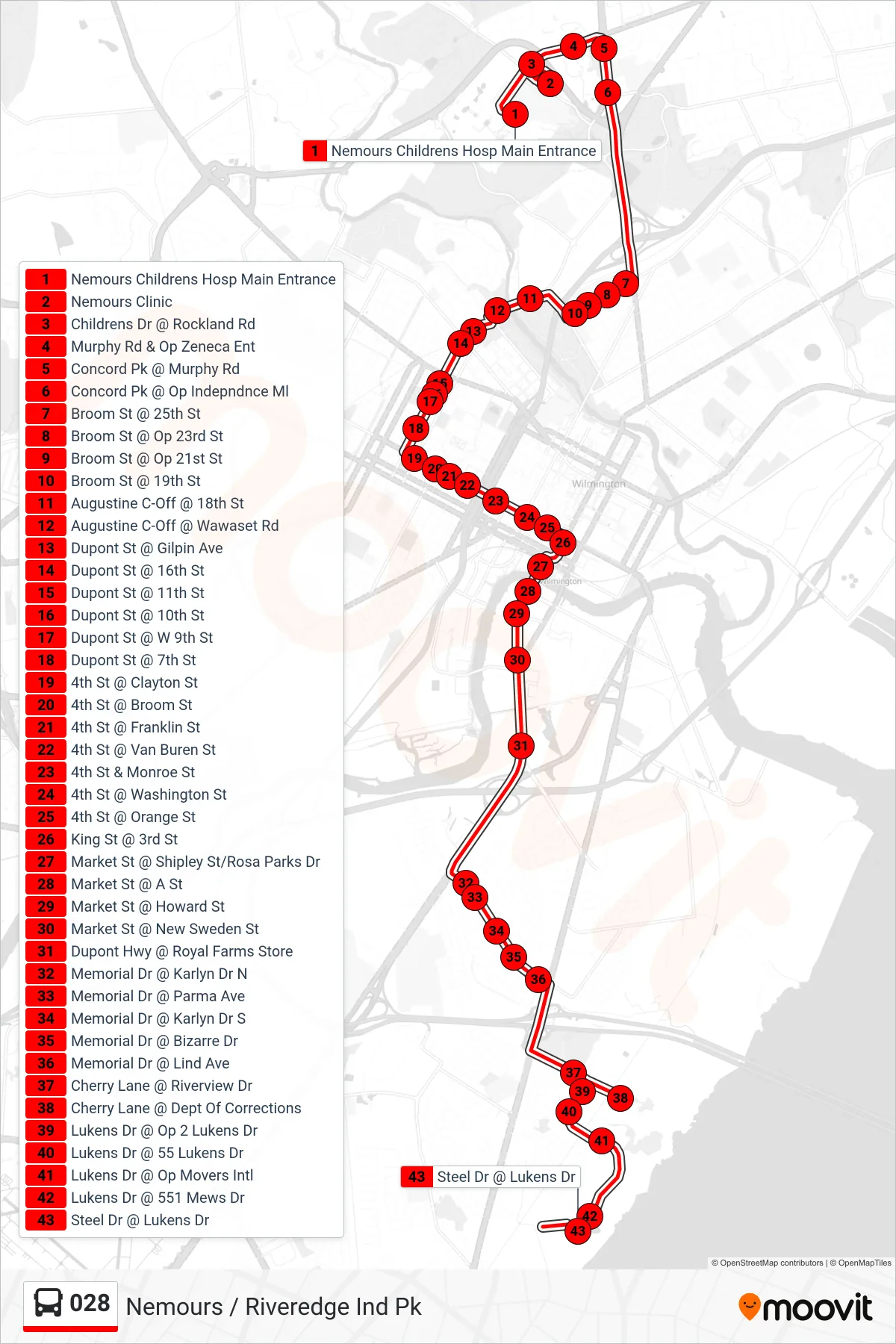028 bus Line (28 Probation & Parole - Riveredge Ind Pk) route and stops on a map