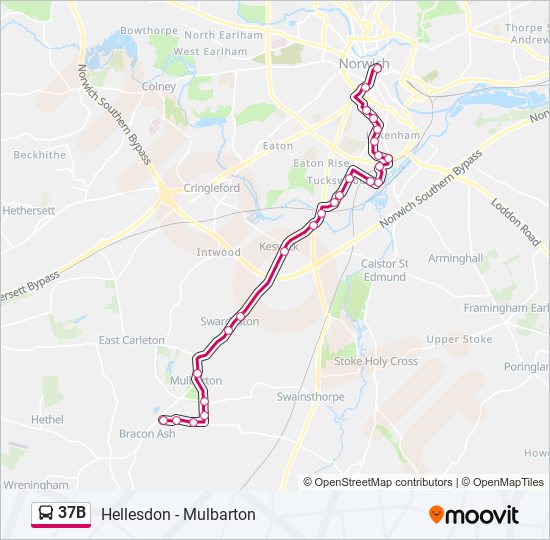 37b Route: Schedules, Stops & Maps - Mulbarton (Updated)