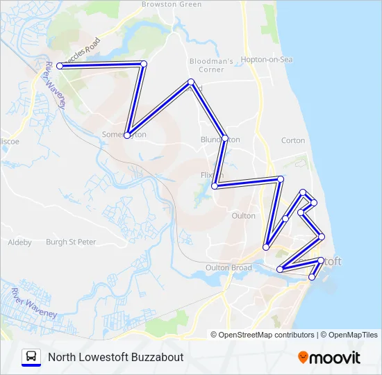 NORTH LOWESTOFT BUZZABOUT Bus Line Map
